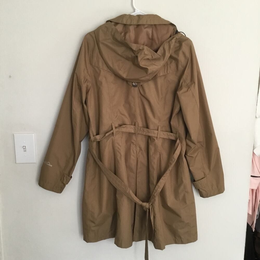 EDDIE BAUER Hooded Trench Coat Fully lined Khaki Sz L - Picture 4 of 11